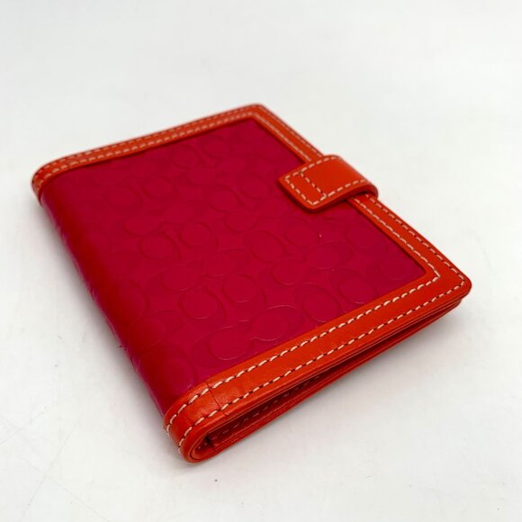 Coach Signature Embossed Leather Pink & Orange Bifold Wallet - Picture 7 of 11